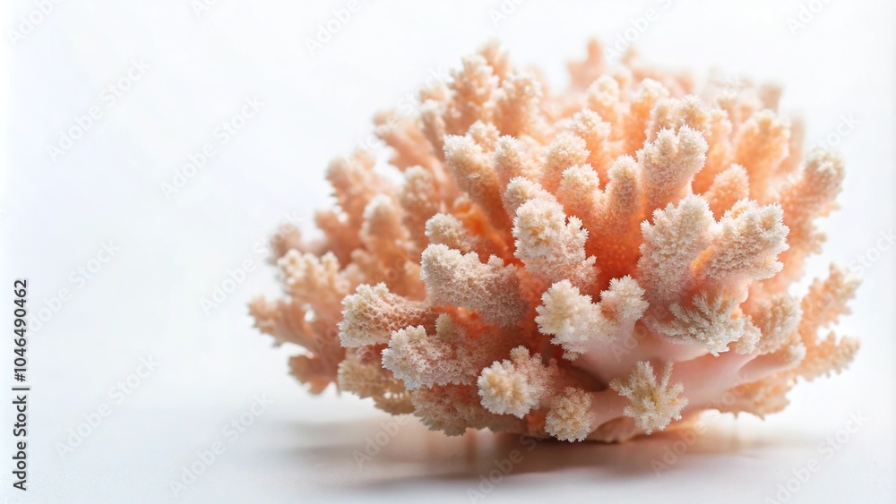 A delicate coral-like structure is adorned with a small amount of slimy substance that slowly drips and falls onto the plain white surface, droplets, slime A delicate coral-like structure is adorned with a small amount of slimy substance that slowly drips and falls onto the plain white surface, droplets, slime