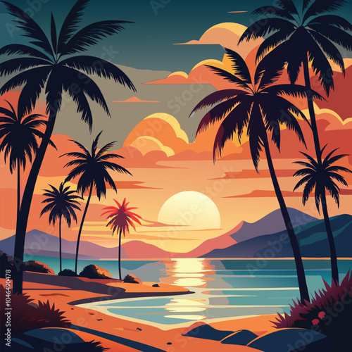 Hand-drawn vector illustration of palm trees.