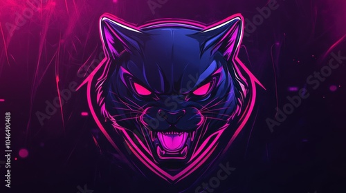 Illustration gaming mascot black panther angry animal head logo design E-Sport background wallpaper AI generated image photo