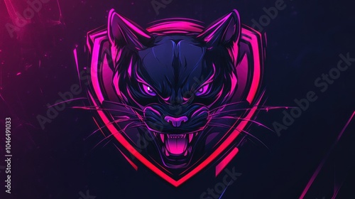 Illustration gaming mascot black panther angry animal head logo design E-Sport background wallpaper AI generated image photo