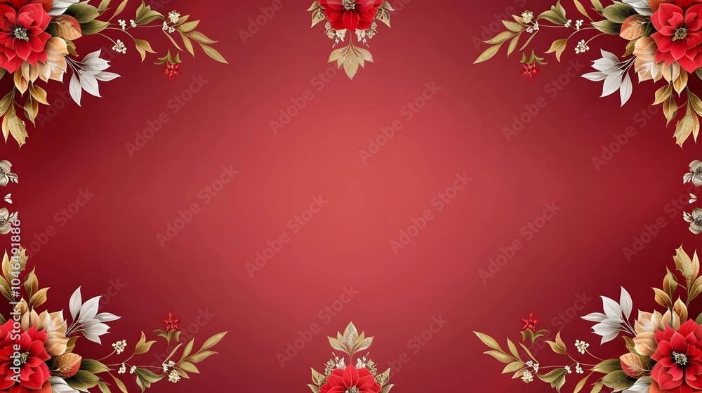 Elegant floral border on deep red background Elegant floral border on deep red background