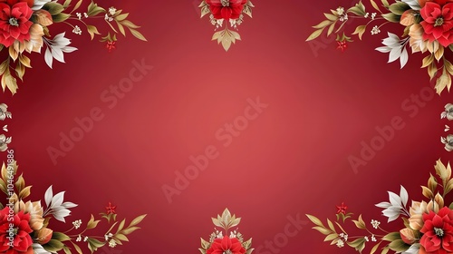 Elegant floral border on deep red background