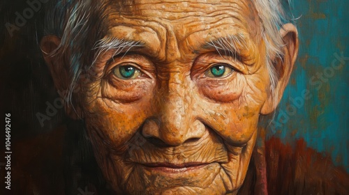 A portrait of a wise elder,  wrinkles 