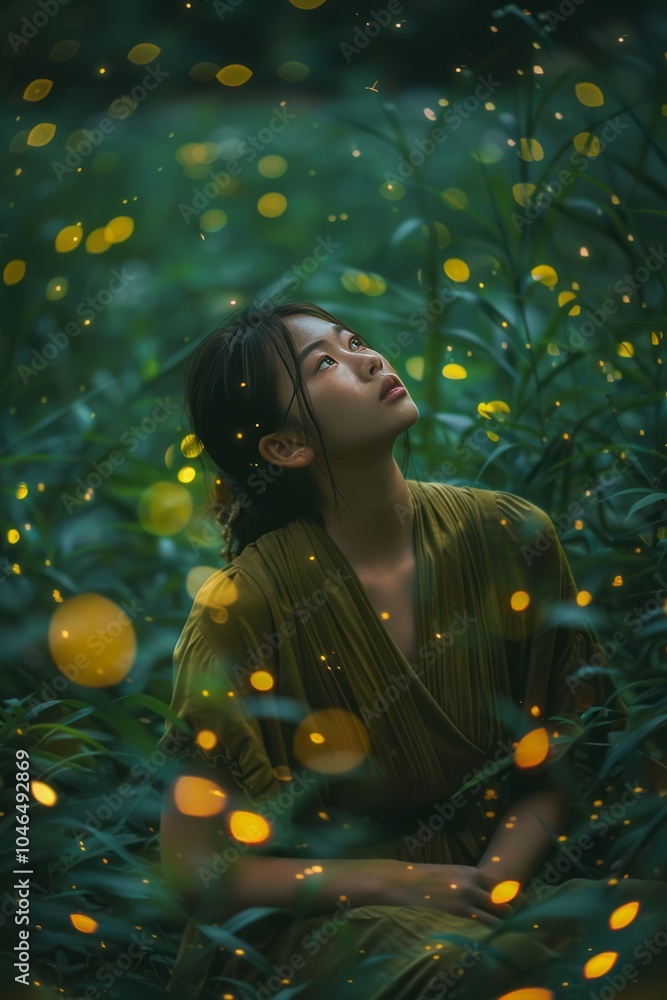 A serene portrait of a woman in a green dress A serene portrait of a woman in a green dress