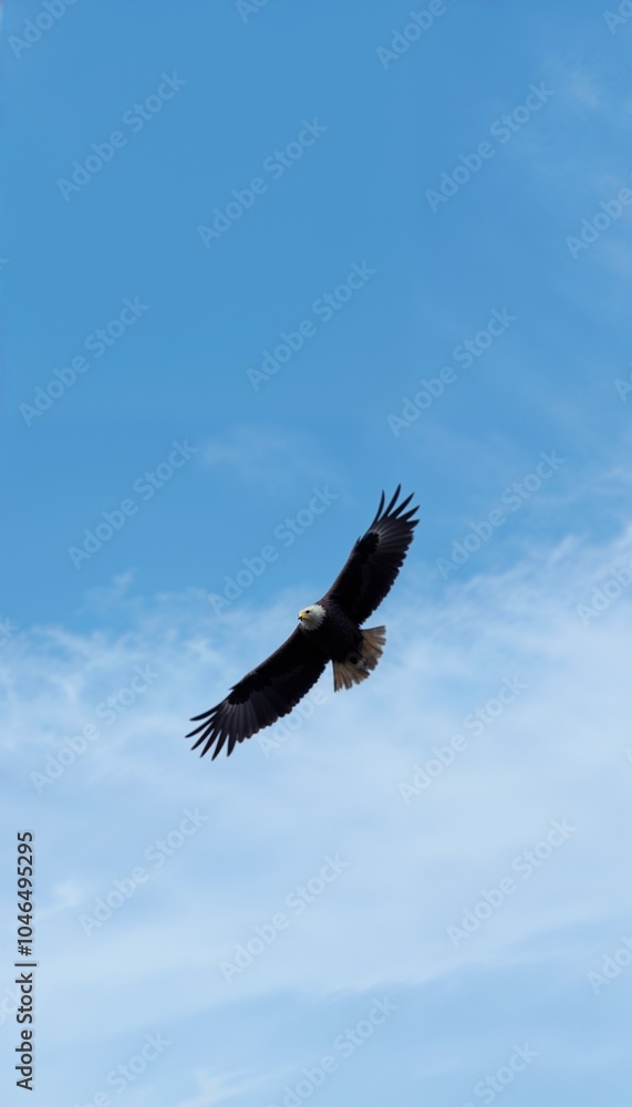 Majestic Bald Eagle Soaring in Flight Against Clear Blue Sky Majestic Bald Eagle Soaring in Flight Against Clear Blue Sky
