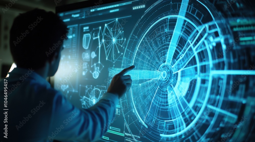 Wind turbine animation displayed on a digital screen, person pointing at key features, focus on animation details, innovative visual for educational purposes, Wind turbine animation displayed on a digital screen, person pointing at key features, focus on animation details, innovative visual for educational purposes,