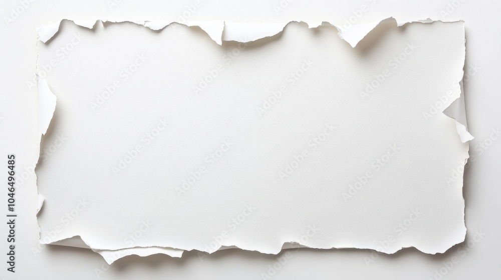 A torn piece of white paper with jagged edges, set on a clean background, perfect for notes or creative projects. A torn piece of white paper with jagged edges, set on a clean background, perfect for notes or creative projects.