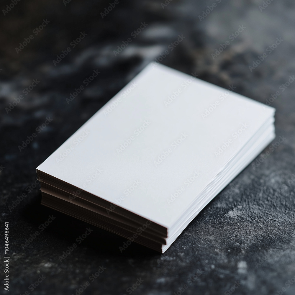 Fototapeta premium Stack of blank business cards on dark textured surface