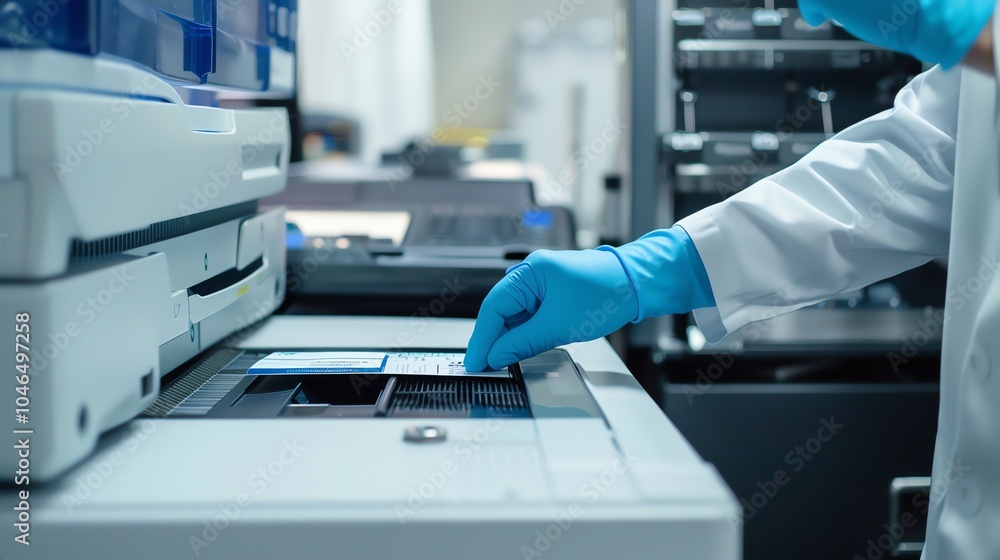 A detailed view of a technician using cleaning swabs on a copier A detailed view of a technician using cleaning swabs on a copier