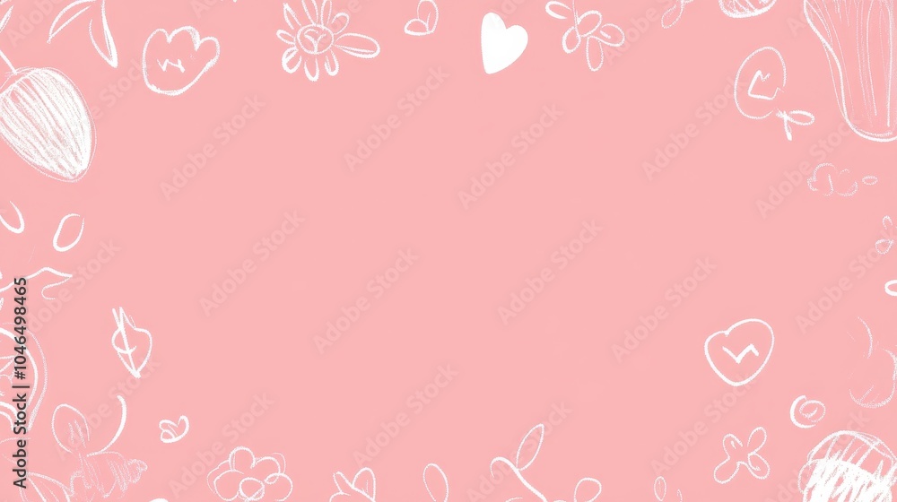 Photo of, Pink background with hand-drawn doodles and sketches for design, banner template Photo of, Pink background with hand-drawn doodles and sketches for design, banner template