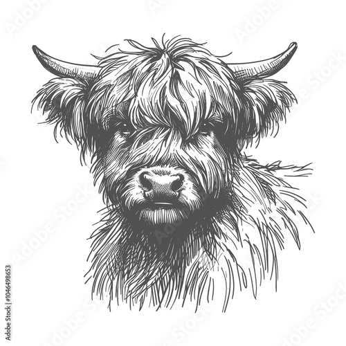 Portrait of a highland cow - hand-drawn sketch photo