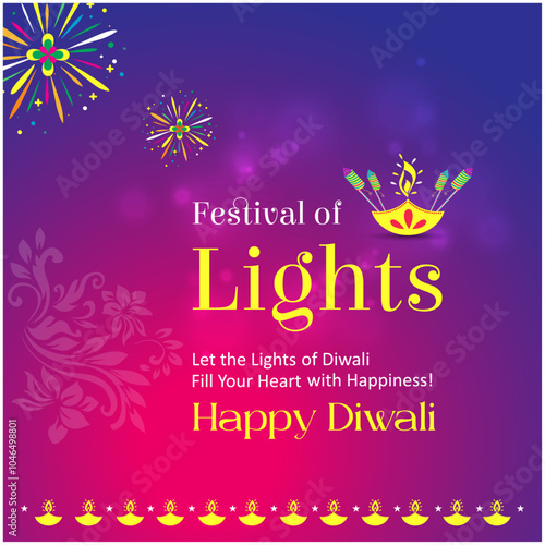 Happy Diwali. Creative Simple Elegant Design. Deepawali Greetings. Social Media Wishes Square Post 1080x1080