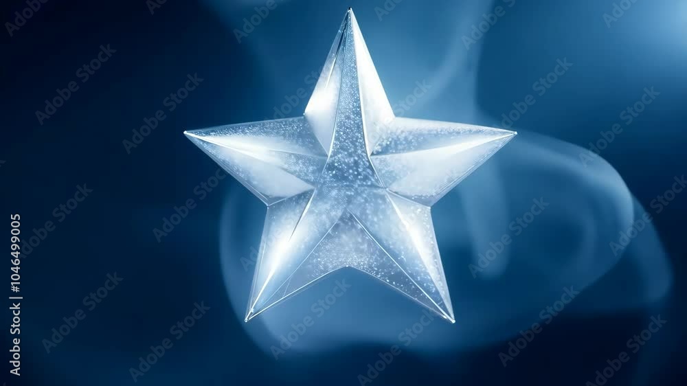 Shimmering crystal star floating in mysterious blue smoke background Shimmering crystal star floating in mysterious blue smoke background