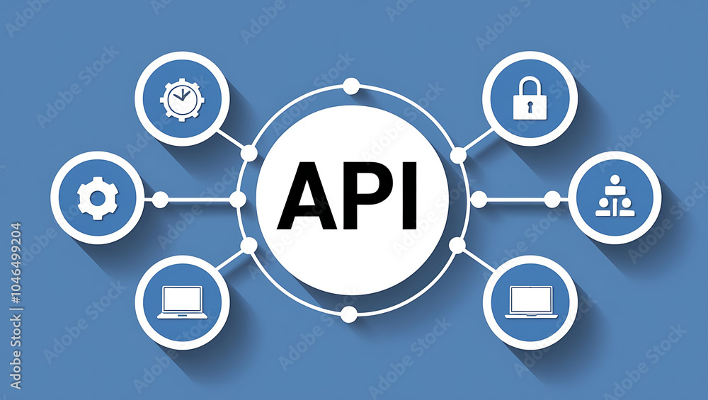 network diagram of 'API', API icons, Digital network, Blue background network diagram of 'API', API icons, Digital network, Blue background