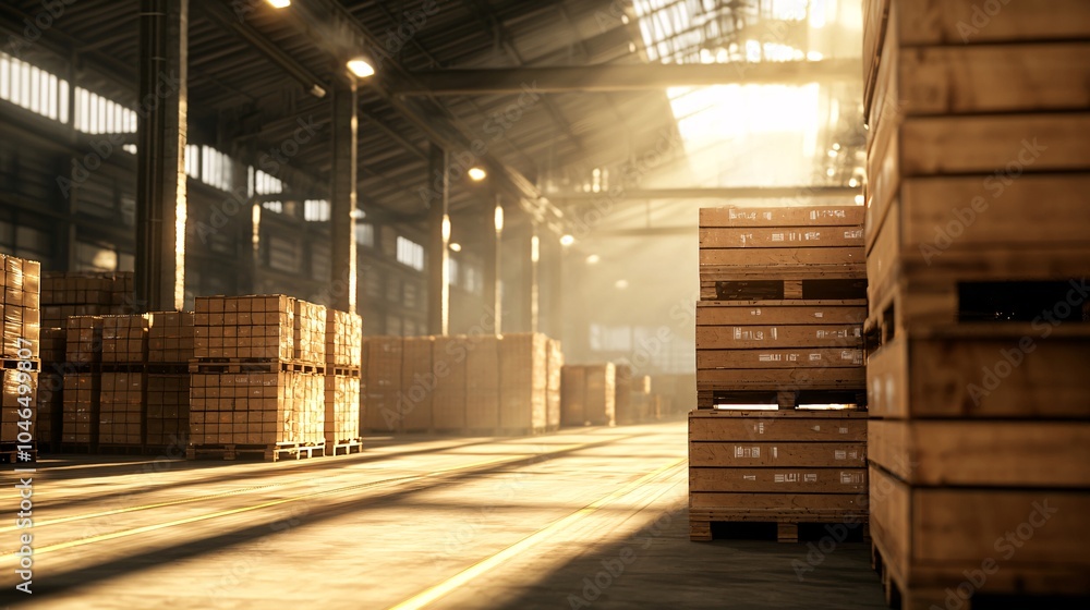 Dynamic Warehouse Operations - Hydraulic Lifts in Action Transporting Crates Under Bright Overhead Lighting Dynamic Warehouse Operations - Hydraulic Lifts in Action Transporting Crates Under Bright Overhead Lighting