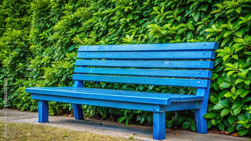 Tilted angle wooden bench on green leaves background Tilted angle wooden bench on green leaves background