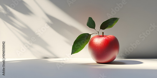 Red Apple with Leaf on White Background photo