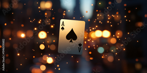 Ace of Spades Floating with Bokeh Lights photo