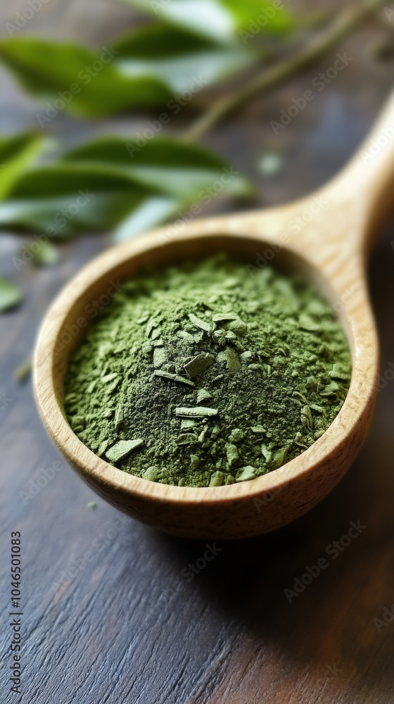 Freshly ground green powder in a wooden bowl sits on a rustic table, showcasing its vibrant color and texture, ideal for culinary uses and health benefits Freshly ground green powder in a wooden bowl sits on a rustic table, showcasing its vibrant color and texture, ideal for culinary uses and health benefits
