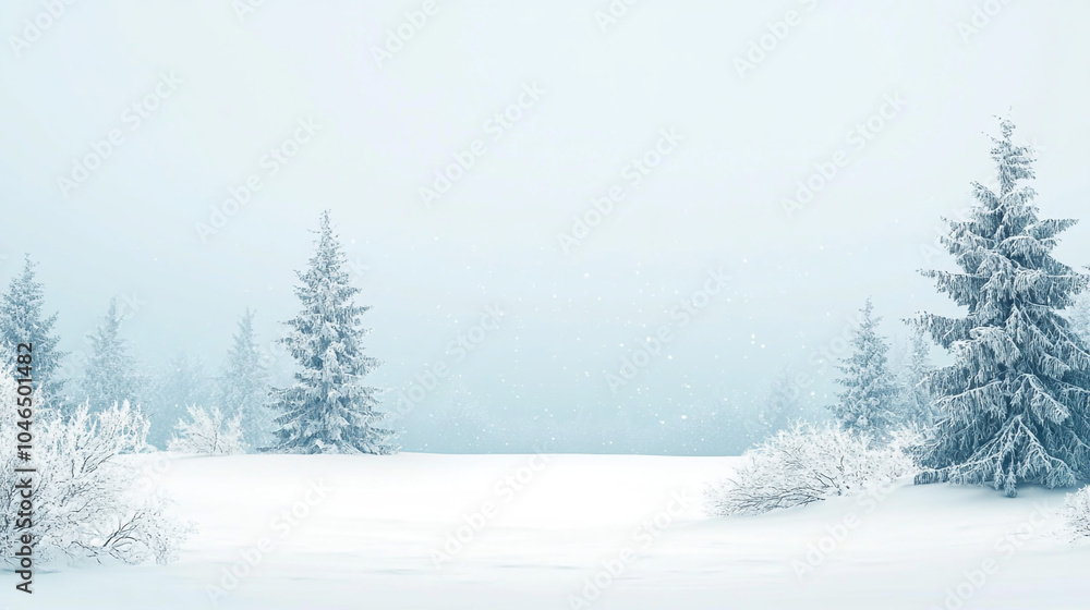 Serene Winter Landscape with Snow-Covered Trees and Foggy Background. A calm winter scene showcasing snow-covered trees against a foggy backdrop, evoking tranquility and the beauty of nature. Serene Winter Landscape with Snow-Covered Trees and Foggy Background. A calm winter scene showcasing snow-covered trees against a foggy backdrop, evoking tranquility and the beauty of nature.