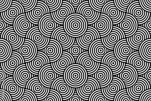 Vector abstract seamless pattern.Modern geometric background.Repeated monochrome pattern with concentric circles background ornament of striped concentric circles.Monochrome background with diagonal.