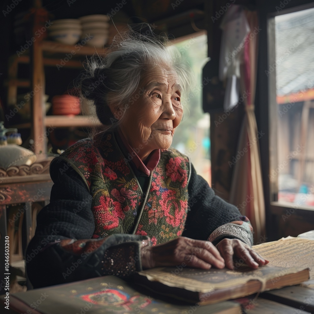 Honored Asian elder woman leading a cultural preservation project