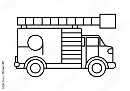 Icono negro de camión de bomberos en fondo blanco