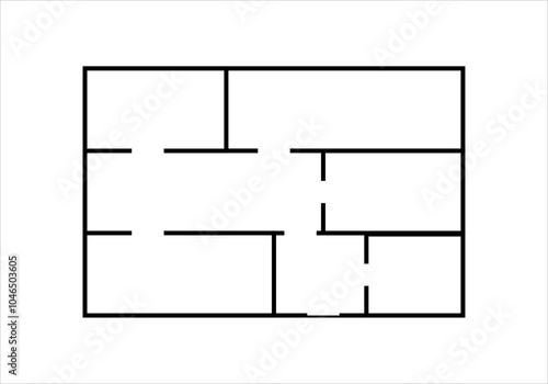 Icono negro de plano con habitaciones de un edificio 