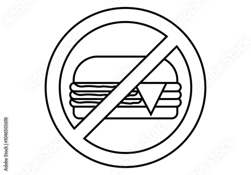 Icono negro de prohibido comida rápida de hamburguesa 