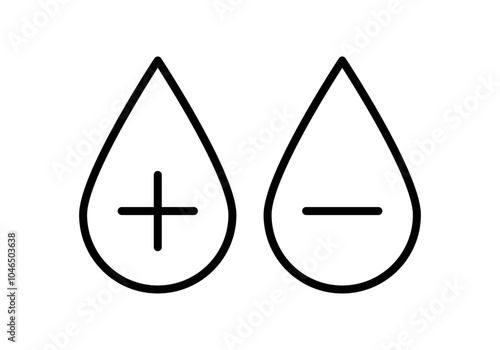 Icono negro de gota de sangre positivo y negativo