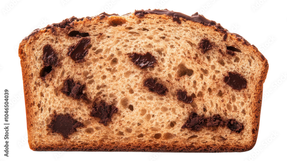Sliced chocolate chip loaf with rich chunks of chocolate on a wooden surface illuminated by soft natural light during the afternoon. Sliced chocolate chip loaf with rich chunks of chocolate on a wooden surface illuminated by soft natural light during the afternoon.