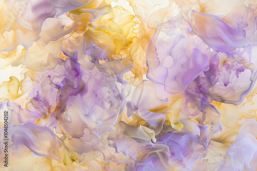 Ethereal Lavender and Yellow Ink Diffusing in Water with Glowing Highlights
