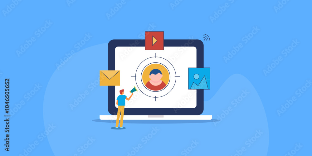 Digital marketing people using multiple content format, customer segment target with ad campaign conceptual vector illustration. Digital marketing people using multiple content format, customer segment target with ad campaign conceptual vector illustration.