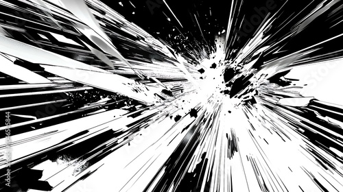 High-energy black and white comic book design with bold, converging lines creating motion and depth photo