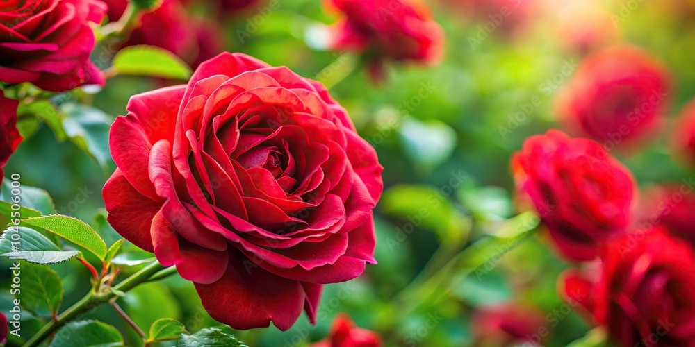 Seasonal summer background of a red rose bush in close-up macro Seasonal summer background of a red rose bush in close-up macro