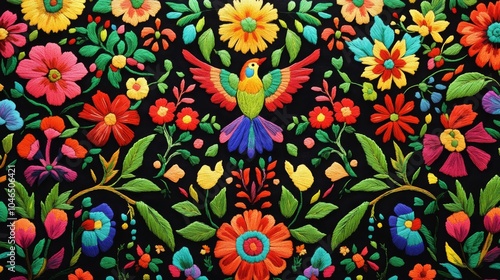 A vibrant Mexican embroidery design