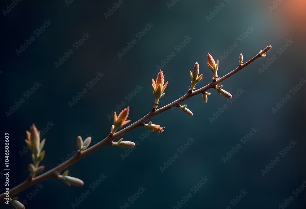 elongated dry branch with delicate twigs, set against a deep charcoal background to draw attention to its fragility create with ai elongated dry branch with delicate twigs, set against a deep charcoal background to draw attention to its fragility create with ai