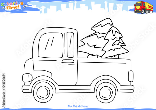 Lets color it Pickup car with fir tree