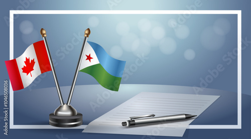 Canada and Djibouti  Small national flag on bokeh background, cooperative relationship