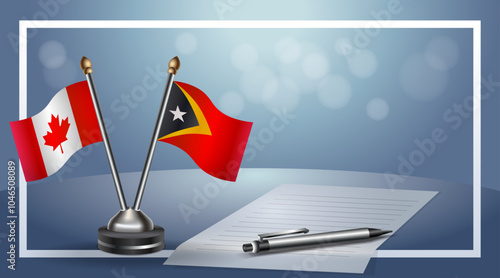 Canada and East Timor Small national flag on bokeh background, cooperative relationship