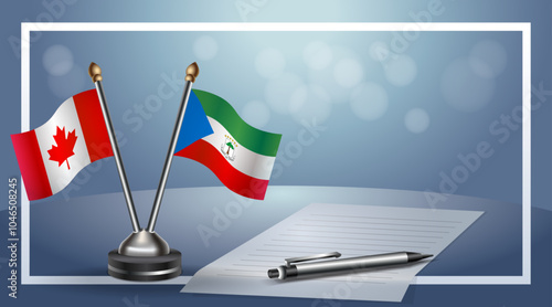 Canada and Equatorial Guinea Small national flag on bokeh background, cooperative relationship