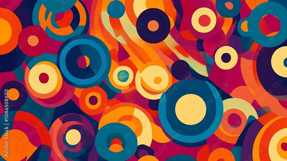 Fototapeta premium Vibrant bubble pattern with bold circular shapes moving towards a central point in a pop art style