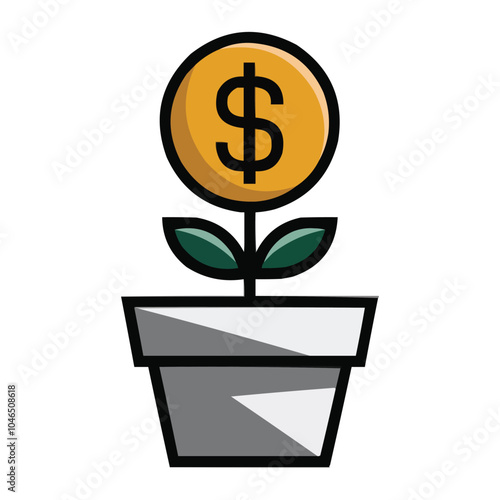 pot with a sprouting golden usd coin vector