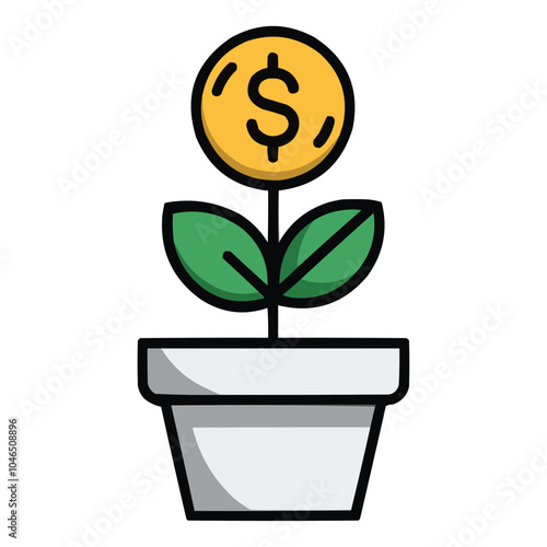 pot with a sprouting golden usd coin vector