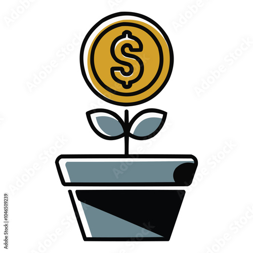 pot with a sprouting golden usd coin vector