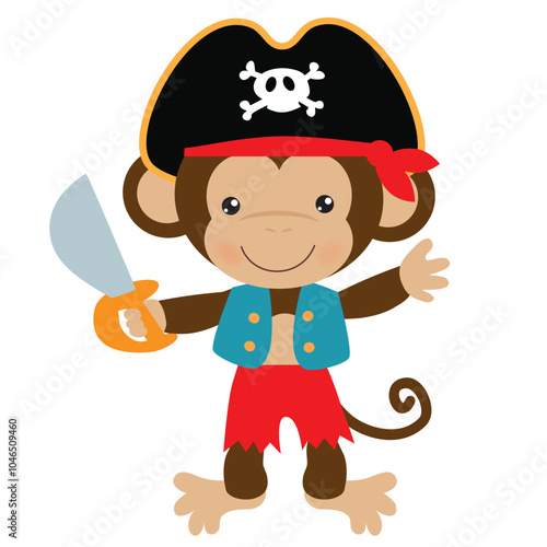 Little pirate monkey  vector cartoon  illustration