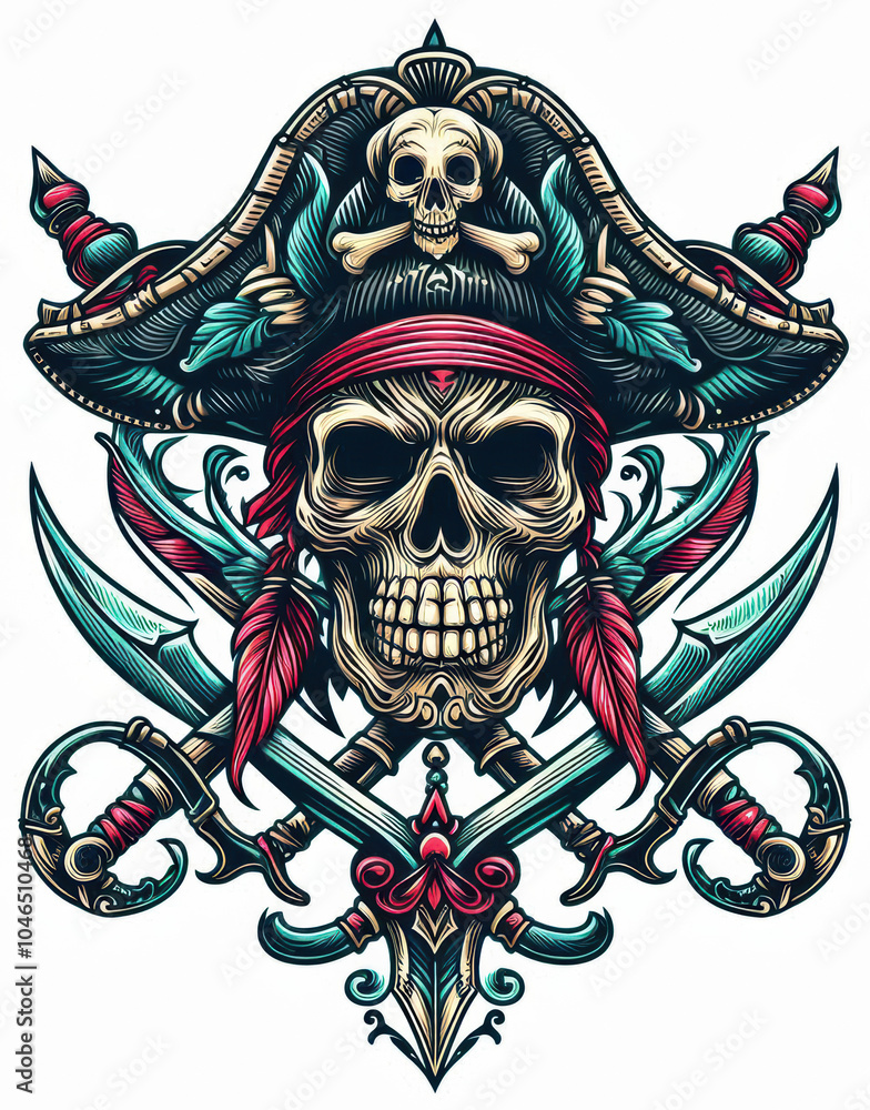 Fototapeta premium TRIBAL TATOO トライバル タトゥ 刺青 和柄 ドクロ 海賊 インディアン