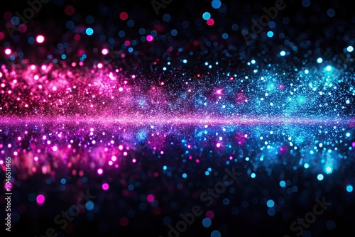 Obraz na płótnie Neon sparkles reflecting in pink and blue hues on a black background w salonie