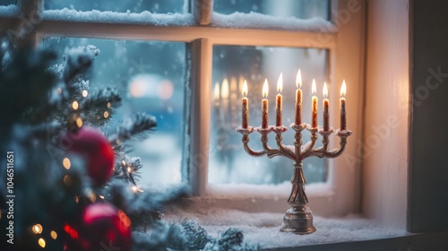 Warm winter glow celebrating hanukkah with a candlelit menorah