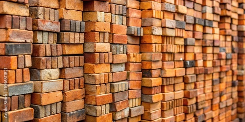 neatly stacked bricks in varying shades for study in texture and repetition Depth of Field